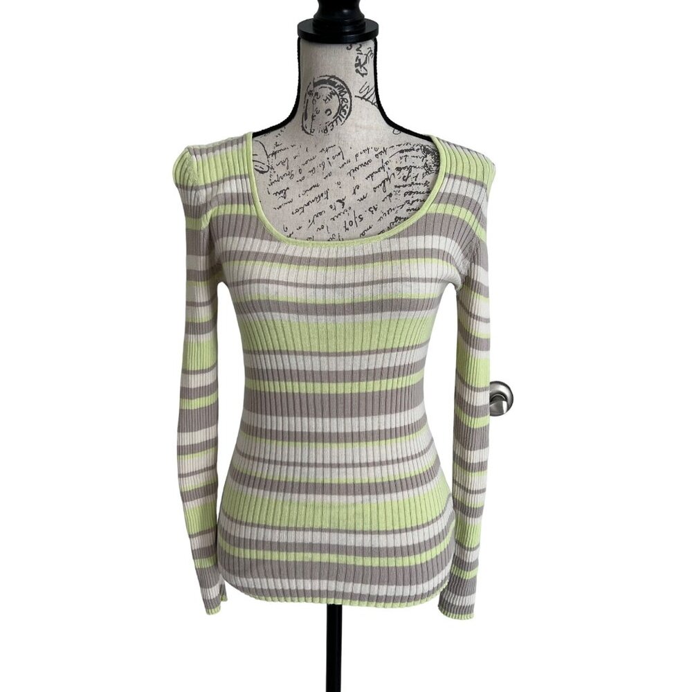 Armedangles Alaania Round Neck Striped Long Sleeve Ribbed Knit Sweater Medium